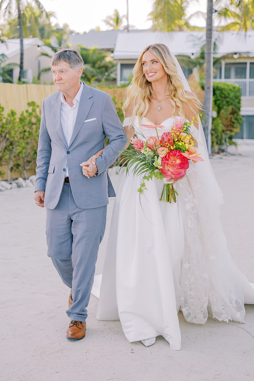 Bride walking down the aisle during the wedding ceremony at Islamorada wedding